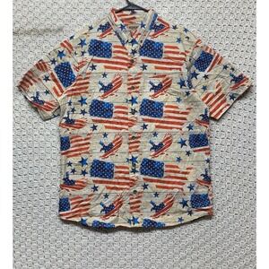 RedHead Heritage Americana Flag Shirt Men's L Short-Sleeve Red Beige Blue 4 July